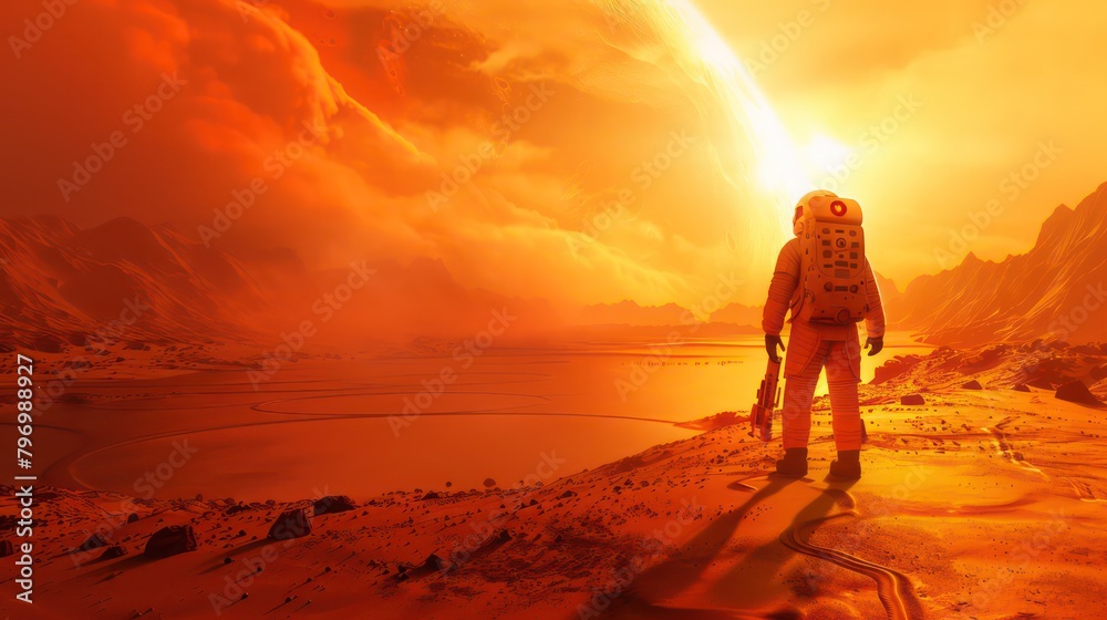 Astronaut walking on the planet Mars