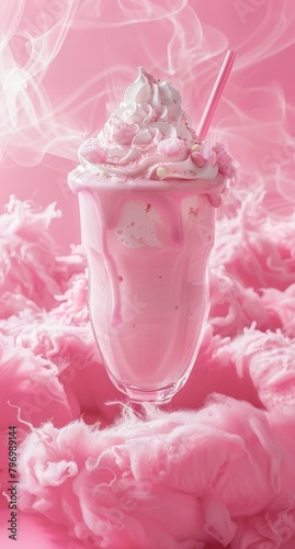 Delicious pink milkshake in a dreamy smoke-filled setting © Balaraw
