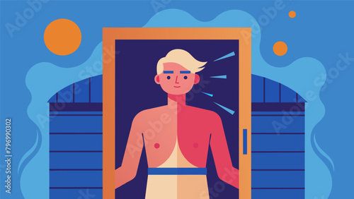 Sweat glistens on a persons face as they exit the infrared sauna their skin looking refreshed and rejuvenated from the increase in collagen.