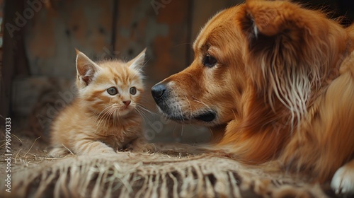 a world of pure delight as a baby cat and dog engage in a playful exchange  their noses meeting in a gentle sniff that signals the beginning of a beautiful friendship