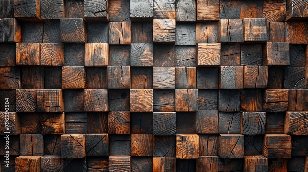 A wall made of wooden blocks with a brown color A wall made of wooden blocks with a brown color