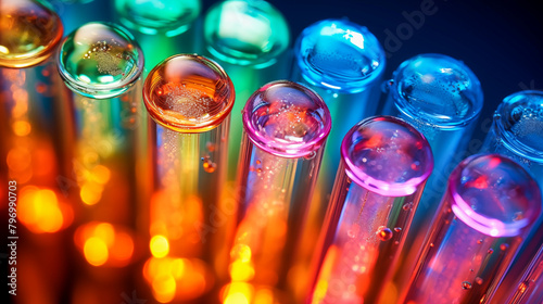 Colorful test tubes in scientific research lab