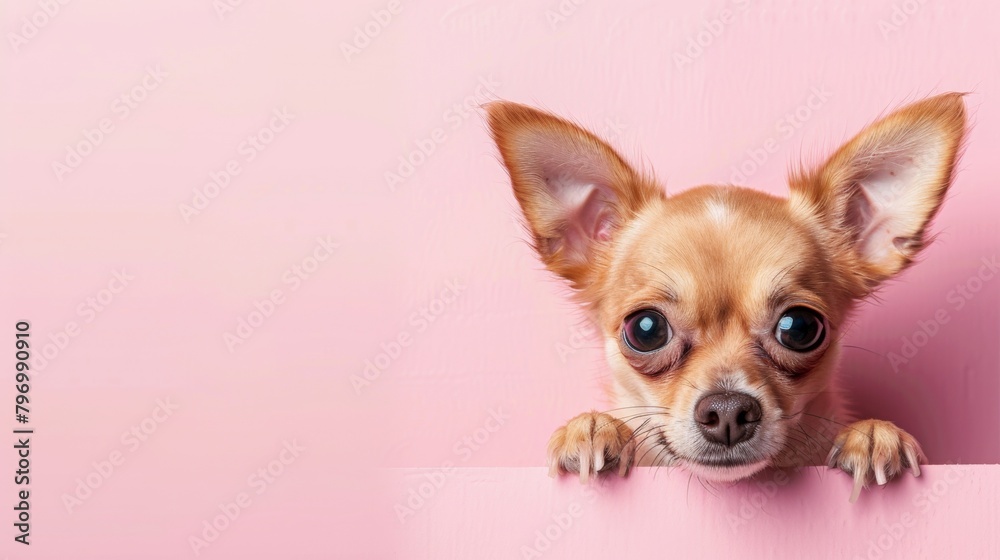 Cute dog peeping with plain background.