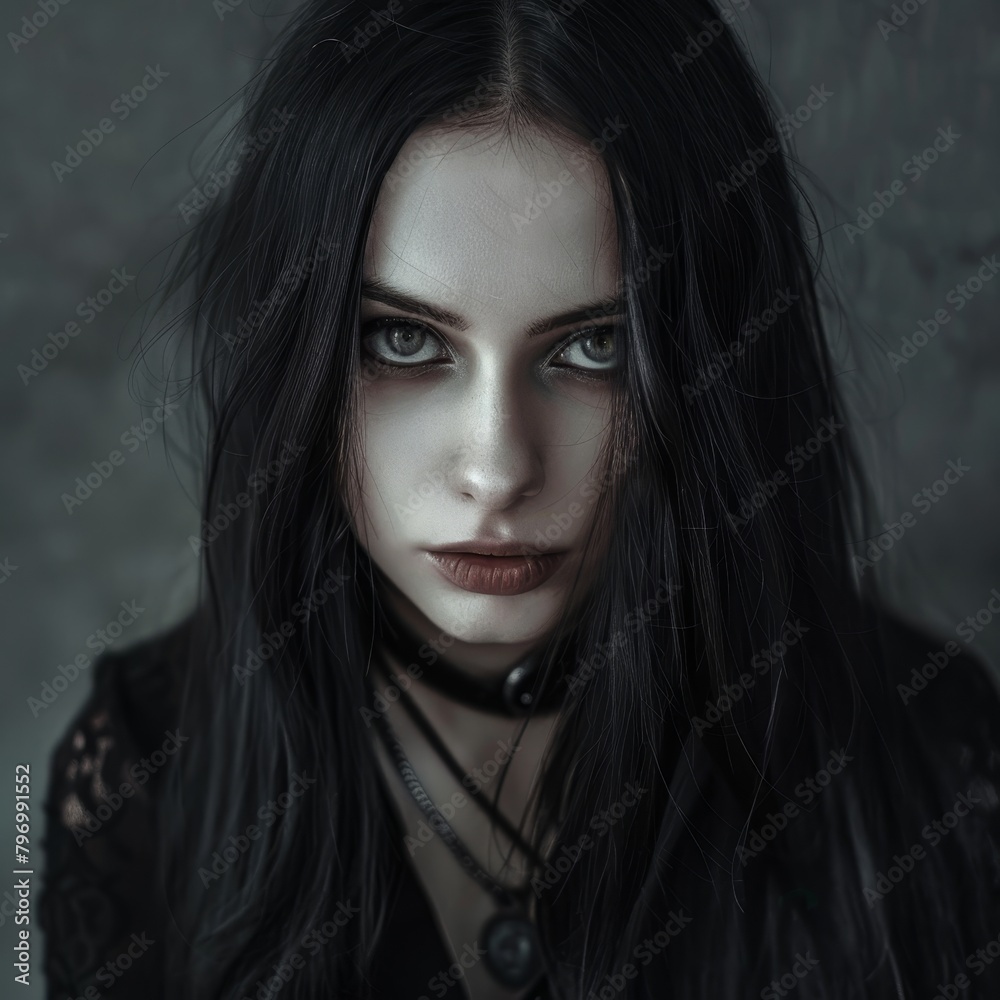 Mysterious gothic woman with intense gaze Mysterious gothic woman with intense gaze