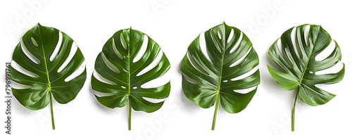 Monstera deliciosa leaf set isolated on a white background in a top view