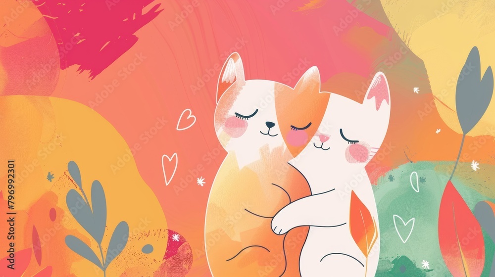 Abstract background template with pet theme. Vector illustration of cute cat