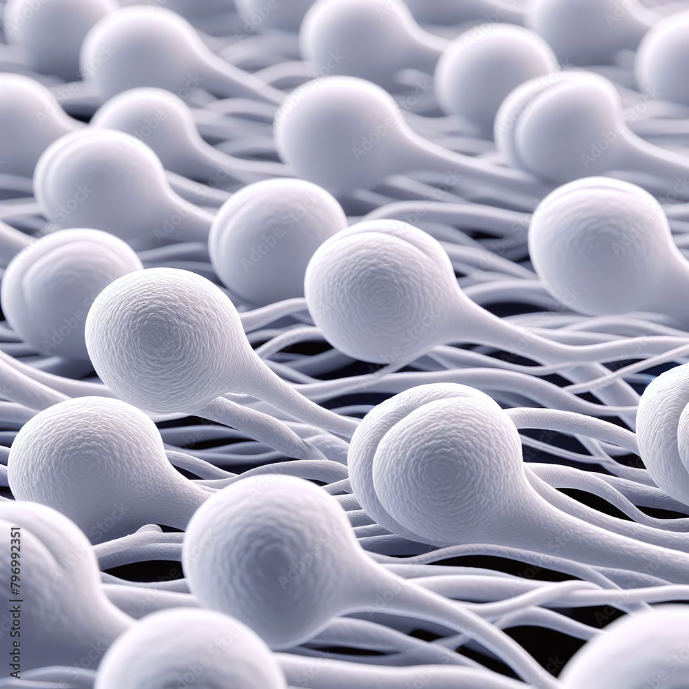 Obraz premium Close-up 3D illustration of human sperm cells, highlighting fertility and reproduction on a microscopic level.