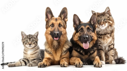 Cute dog and cat with plain background.