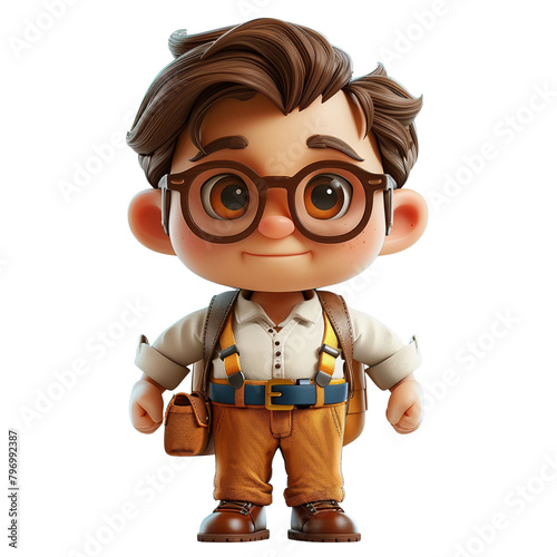 A cartoon character wearing glasses and a backpack