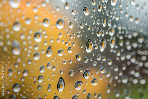 A macro shot of raindrops on the surface of a glass window
