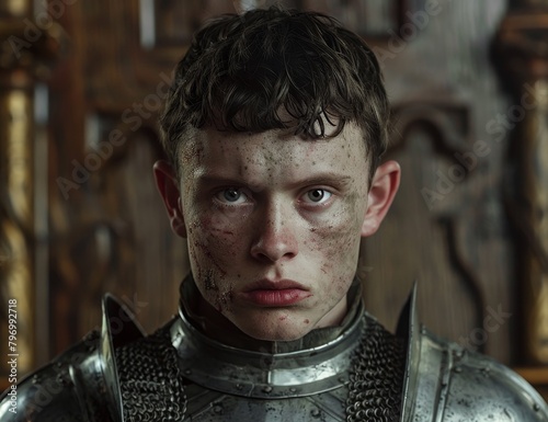 Young medieval knight with a determined expression