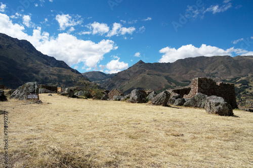 Part of ruins in Pisac citadel surrounded by rocks