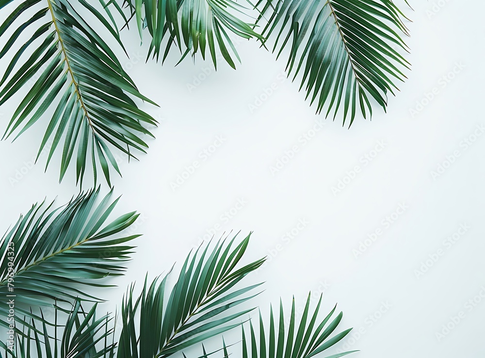 Palm leaf isolated on a white background in a flat lay