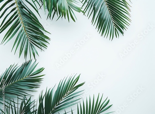 Palm leaf isolated on a white background in a flat lay