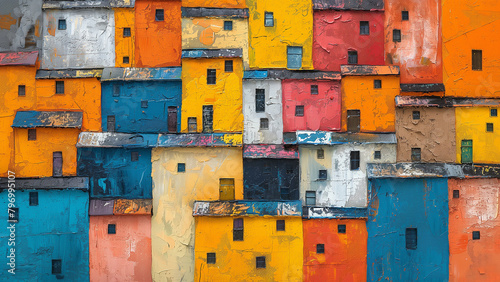 rows of colorful buildings, homes in favella  photo