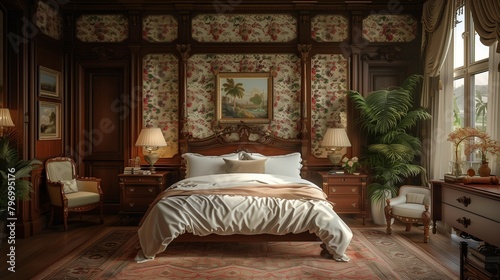 Elegant Victorian Bedroom with Antique Furnishings, generative ai