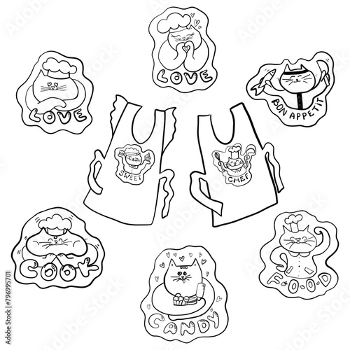 Doodle Cats, Whimsical Kitchen Cats Vector Illustration for Aprons