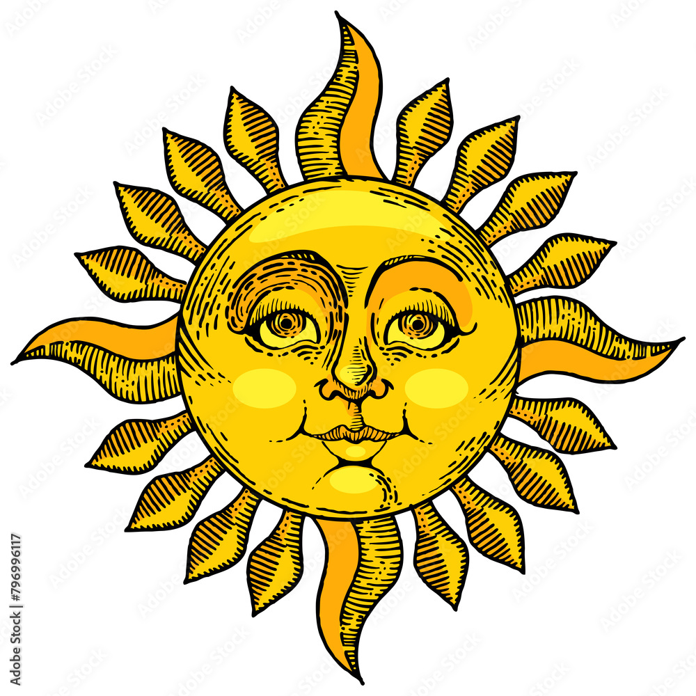 Sun with face color sketch line art engraving PNG illustration. Scratch board style imitation. Hand drawn image. Sun with face color sketch line art engraving PNG illustration. Scratch board style imitation. Hand drawn image.