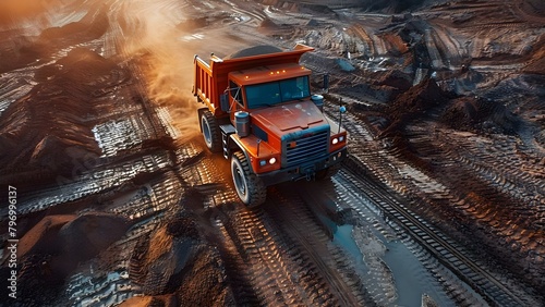 A 70ton dump truck delivered sand to a construction site for land expansion. Concept Construction, Dump Truck, Sand Delivery, Land Expansion, Heavy Equipment photo