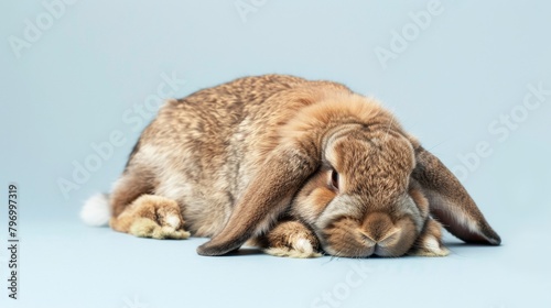 Cute baby rabbit with plain background.