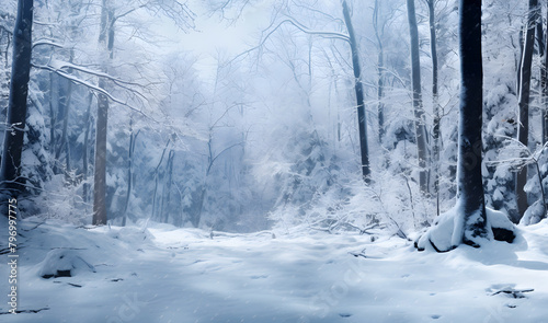Snowfall background winter forest background snow falling in the forest winter road snowing forest blizzard winter scene snow in the forest © HugePNG