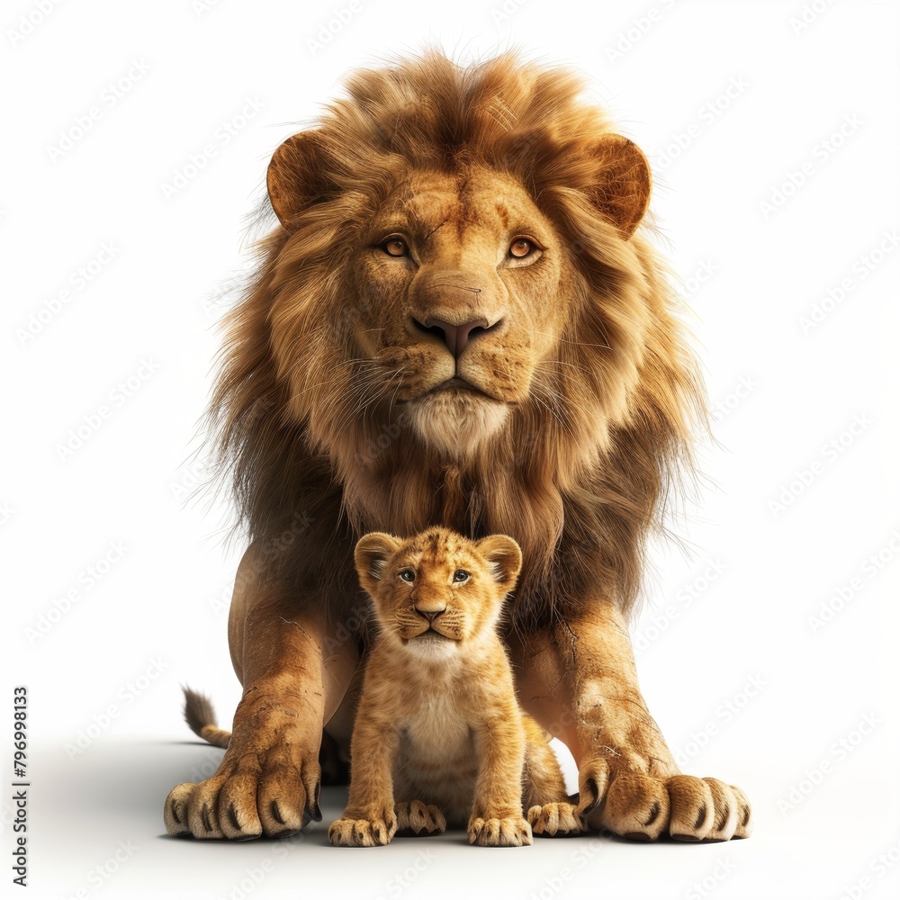 Lion. 3D rendering cute animal isolated over white background.