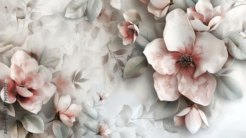 Fototapeta Naklejka Na Ścianę i Meble -  Flowers in the style of watercolor art. Luxurious floral elements, botanical background or wallpaper design, prints and invitations, postcards