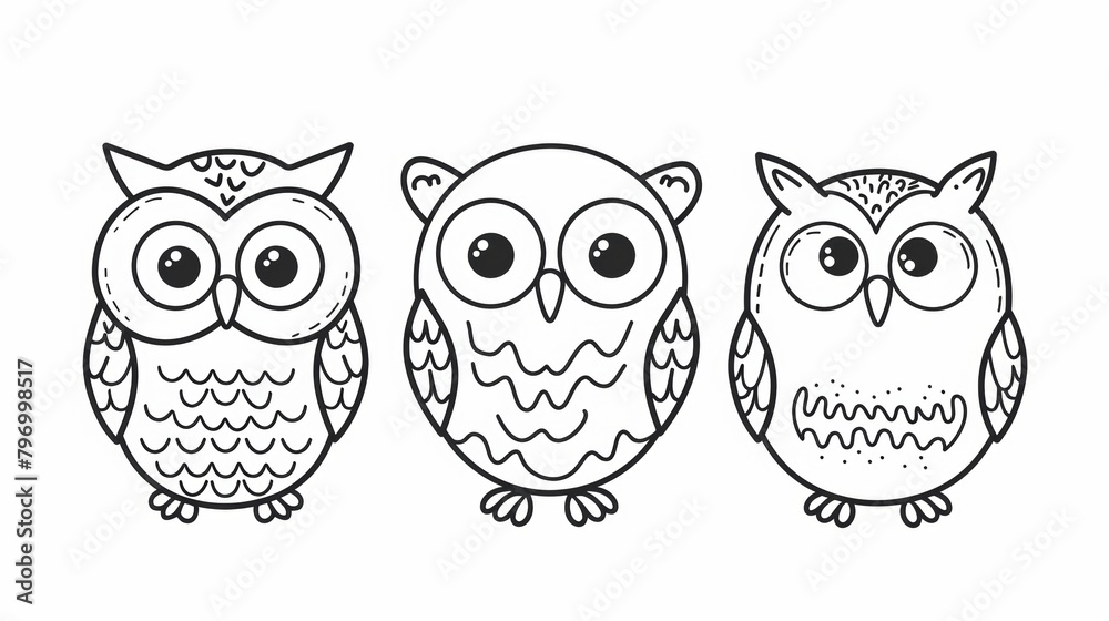 Owl. Line drawing of cute animal. Baby nursery art. Owl. Line drawing of cute animal. Baby nursery art.