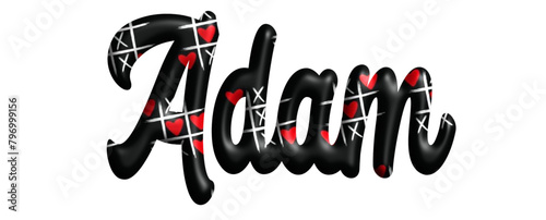 Adam - black color with tic tac toe game with red hearts - name - three-dimensional effect tubular writing - Vector graphics - Word for greetings, banners, card, prints, cricut,, sublimation
 