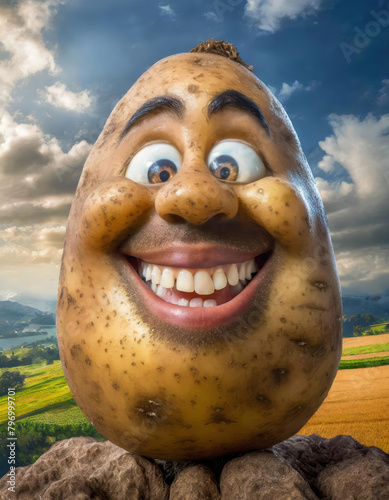 A happy potato in the field