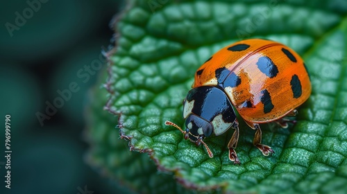 Close-up of a vibrant ladybug on a lush green leaf, showcasing nature's beauty