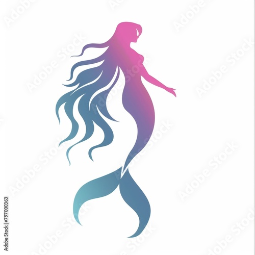 Vector illustration silhouette of a beautiful mermaid with soft prismatic iridescent rainbow gradient colors.