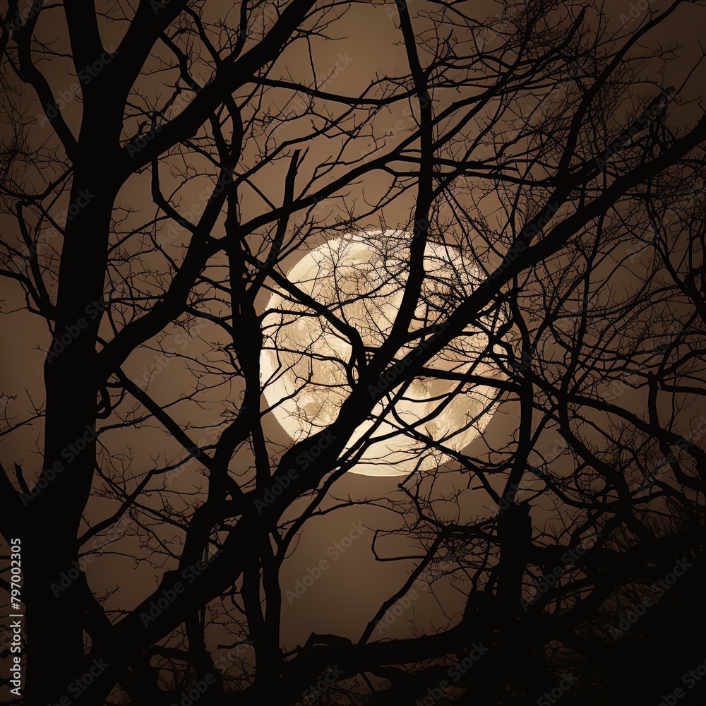 Full moon through trees. Great for backgrounds, spooky scenes, tranquil scenes, mystery, forest, adventure and more. Full moon through trees. Great for backgrounds, spooky scenes, tranquil scenes, mystery, forest, adventure and more.