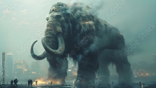 The Enigmatic Urban Legend of a Ghostly Mammoth Roaming the City at Night. Concept Urban Legends, Ghostly Mammoth, Nighttime Encounters, Enigmatic Stories