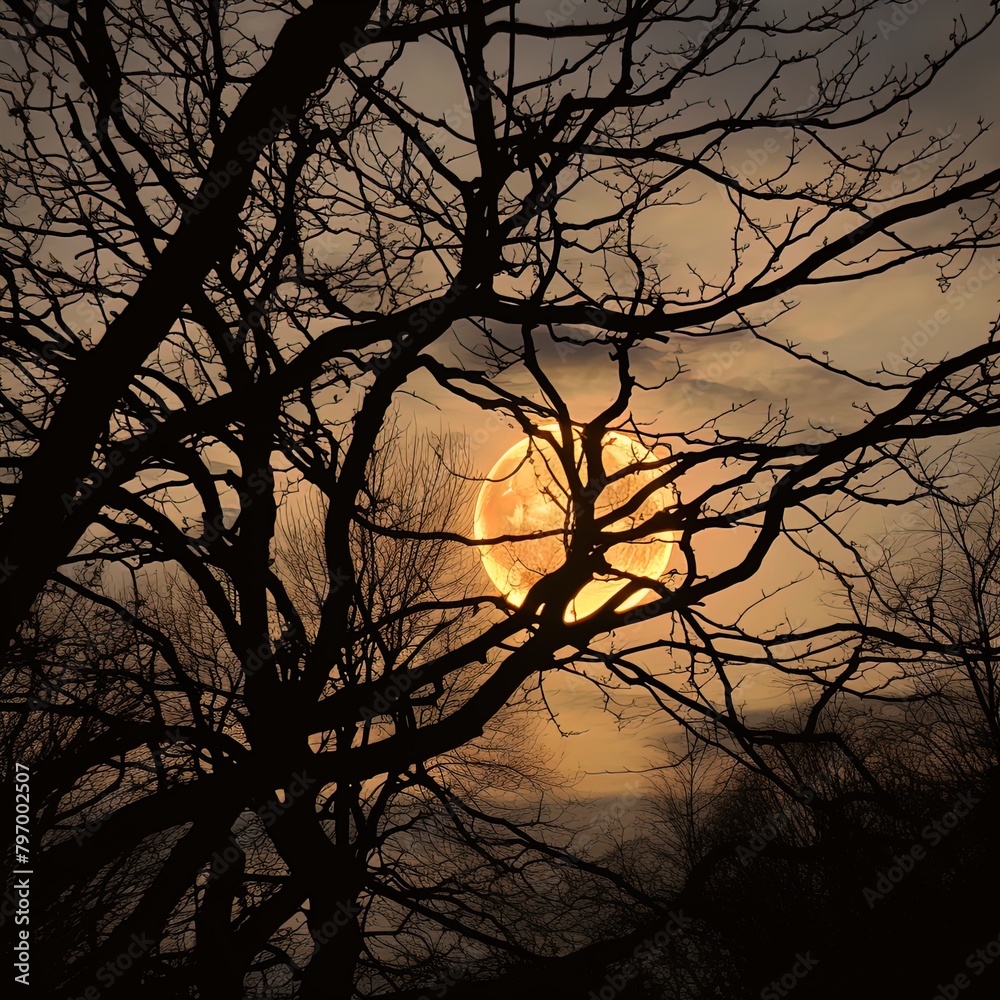 Full moon through trees. Great for backgrounds, spooky scenes, tranquil scenes, mystery, forest, adventure and more. Full moon through trees. Great for backgrounds, spooky scenes, tranquil scenes, mystery, forest, adventure and more.