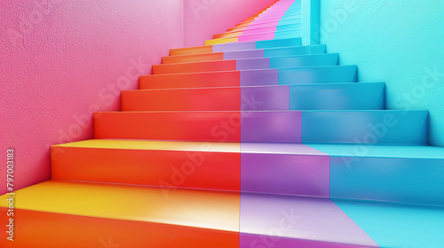 Colorful steps abstract background 3D render  
