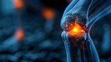 Closeup photo of human knee joint with arthritis against dark blue background. Concept Medical Photography, Arthritis, Human Anatomy, Close-up Shots, Dark Background