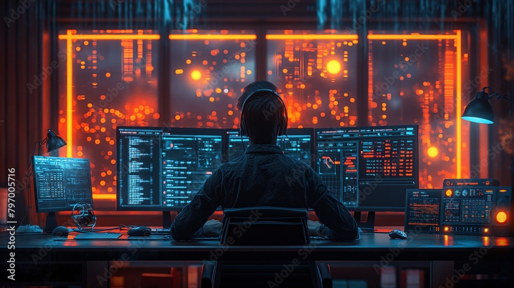 Operator Monitoring Data in Illuminated Control Room Operator Monitoring Data in Illuminated Control Room