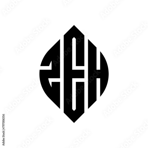 ZEH circle letter logo design with circle and ellipse shape. ZEH ellipse letters with typographic style. The three initials form a circle logo. ZEH Circle Emblem Abstract Monogram Letter Mark Vector.