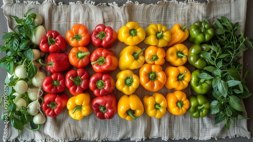 Fresh Peppers in a Rainbow Array, generative ai © Matus