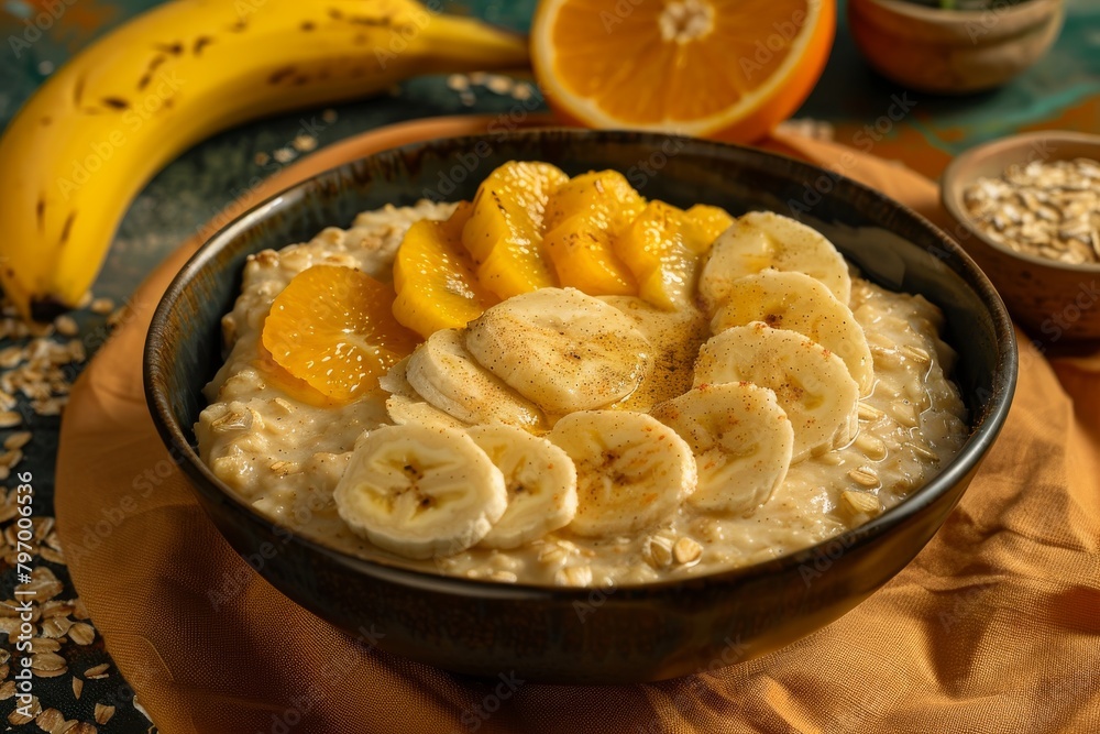 Highlight oatmeal for its health and balanced dietary benefits with flaxseed, alongside oats for culinary choices sweetened with honey, creating a heart-healthy meal. Highlight oatmeal for its health and balanced dietary benefits with flaxseed, alongside oats for culinary choices sweetened with honey, creating a heart-healthy meal.