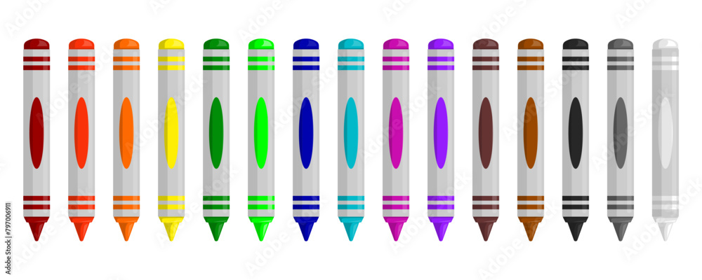 Various types of crayon colors, colorful crayons isolated on transparent white background, vector and eps 10 files can be customized.