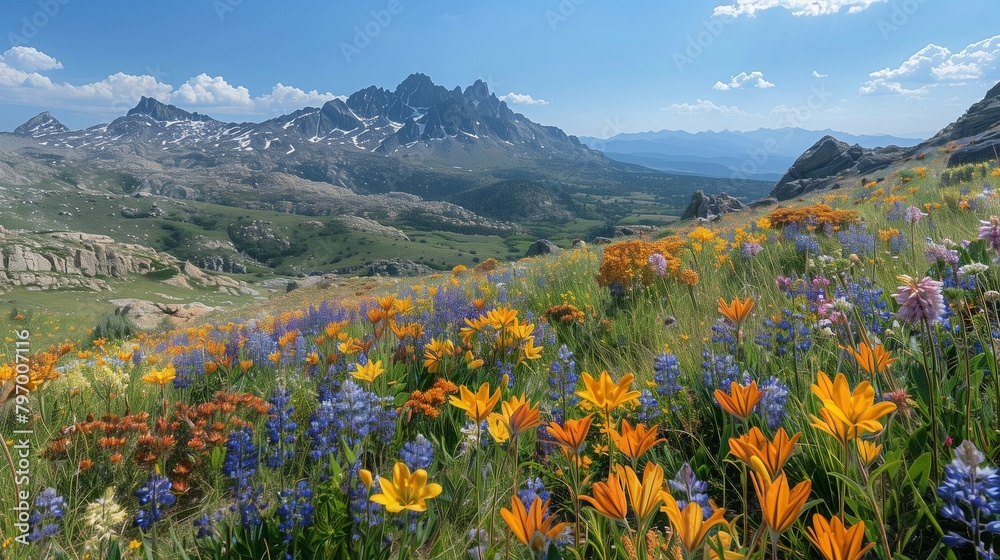 Spectacular View of Blooming Wildflowers, generative ai Spectacular View of Blooming Wildflowers, generative ai