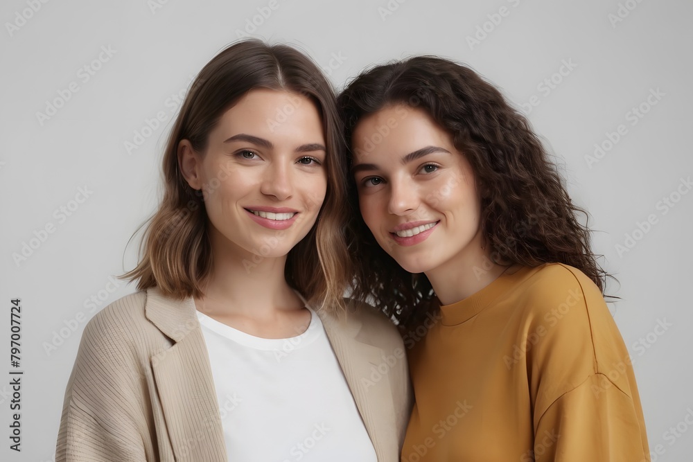 Happy lesbian couple on white background Happy lesbian couple on white background