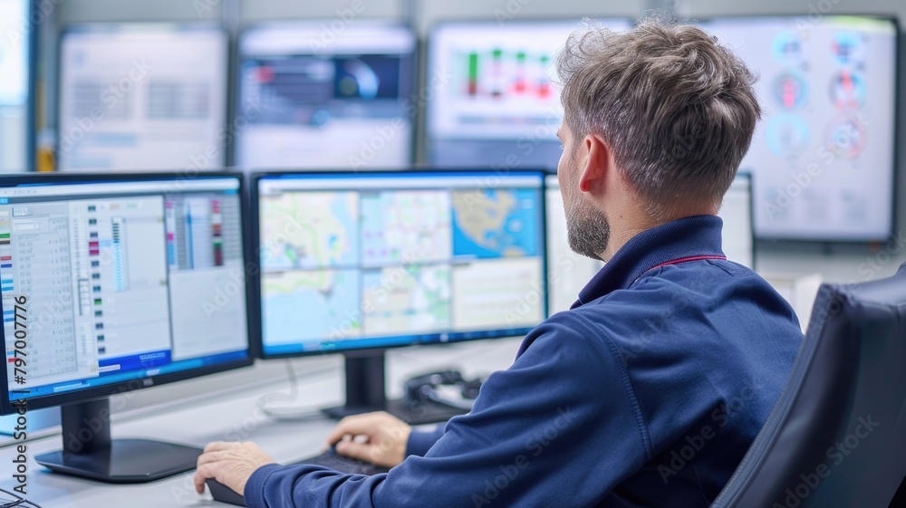 control center where logistics managers use P-IoT data to create more sustainable supply chains, reducing carbon footprints control center where logistics managers use P-IoT data to create more sustainable supply chains, reducing carbon footprints