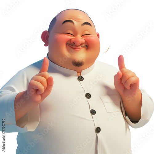 An amusing cartoon character of an Asian Muslim man is hilariously caught off guard as he cheekily flashes a couple of okay signs all depicted against a simple transparent background photo