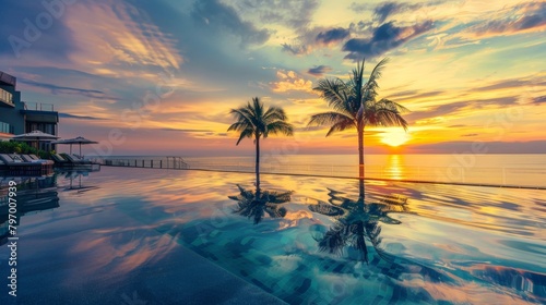 Swimming pool of a large mansion at sunset. © rabbit75_fot