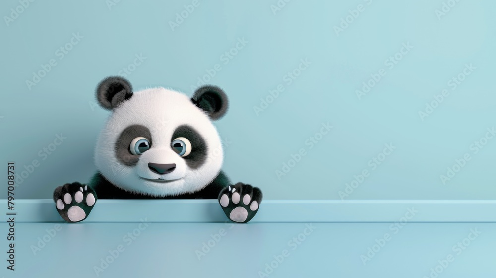 Cute cartoon panda peeping with plain background Cute cartoon panda peeping with plain background