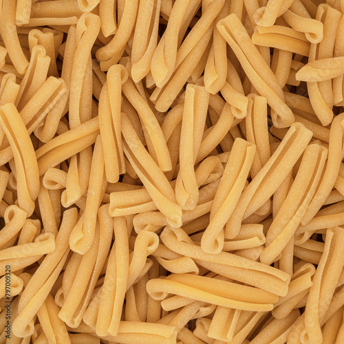 Casarecce,heap of Italian pasta,full frame background