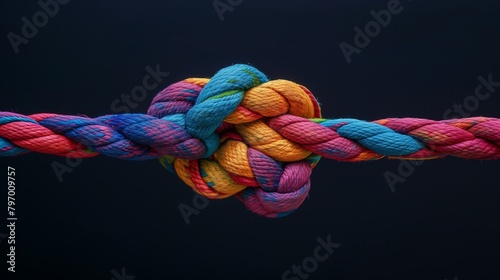 Intricate dance of intertwined colorful ropes, close-up and textured